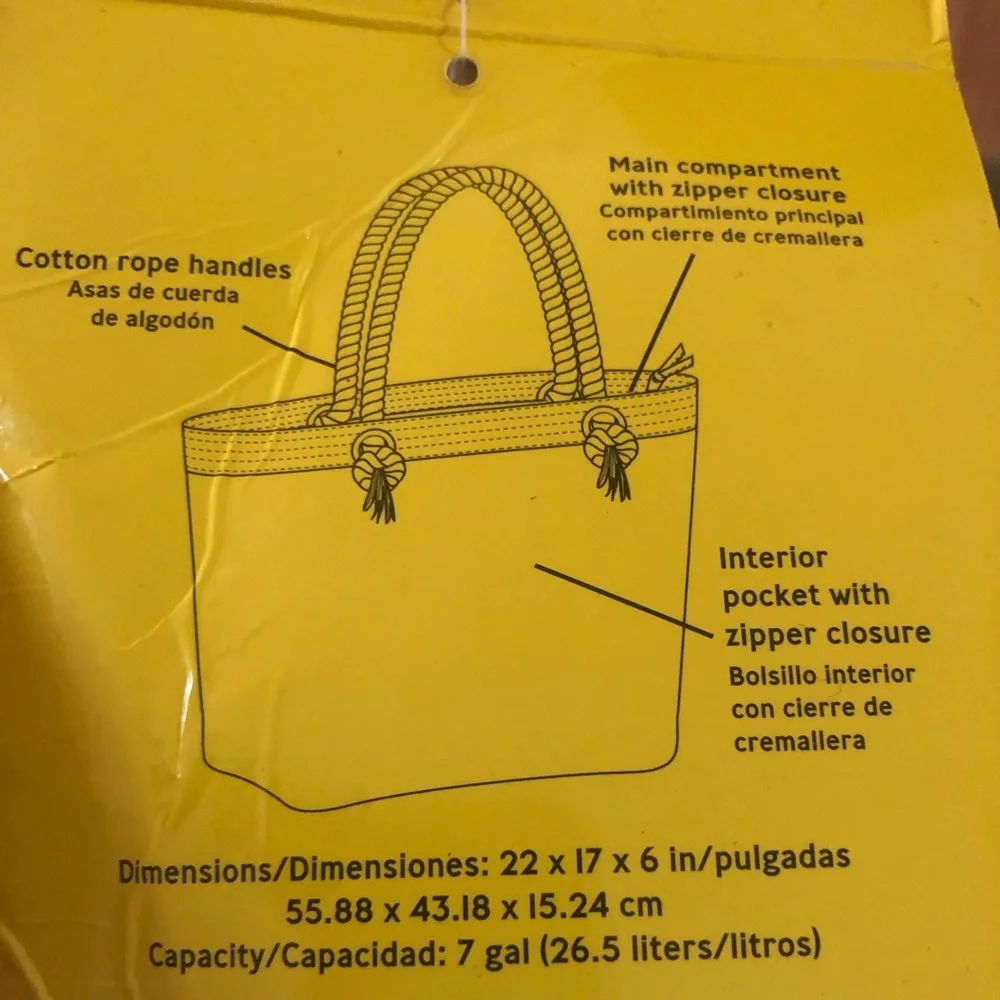 NWT Nautical Chevron Rope Handle Canvas Beach Tote Bag - Multi-Color